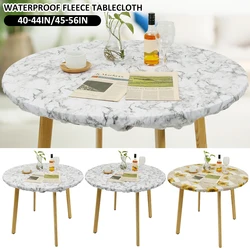 Waterproof Round Tablecloth Elastic Fixation Edged PVC Table Cover Flannel Backed Table Pad Oil-Proof for Dining Table Kitchen