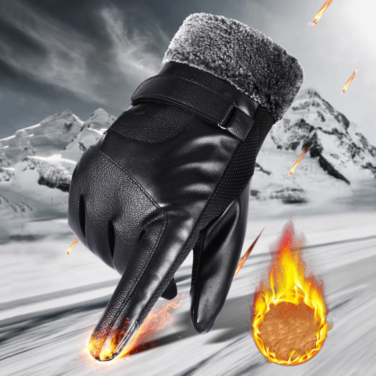 Winddichte Rijguantes Mannelijke Herfst Winter Pu Lederen Handschoenen Pluche Herenhandschoenen Zwarte Winterwanten Houden Warm Touchscreen