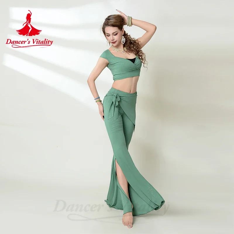 Belly Dance Costume Set for Women Cotton Short Sleeves Top+trousers 2pcs Adult Belly Dancing Performance Outfit