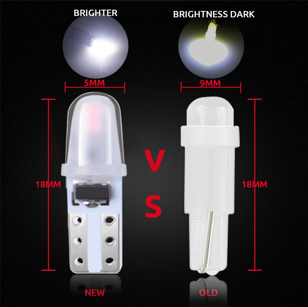 10PCS  12V DC T5 LED Auto Car Led Bulbs No Polarity Dashboard Lamp 2-3014 SMD Door License Plate Light White Red Green