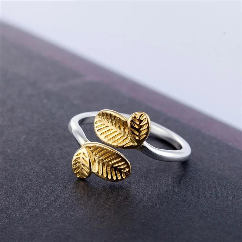 Sole Memory Fresh Lovely Leaves Sprout Luck Sweet 925 Sterling Silver Female Resizable Opening Ring For Women Jewelry Gift RI323