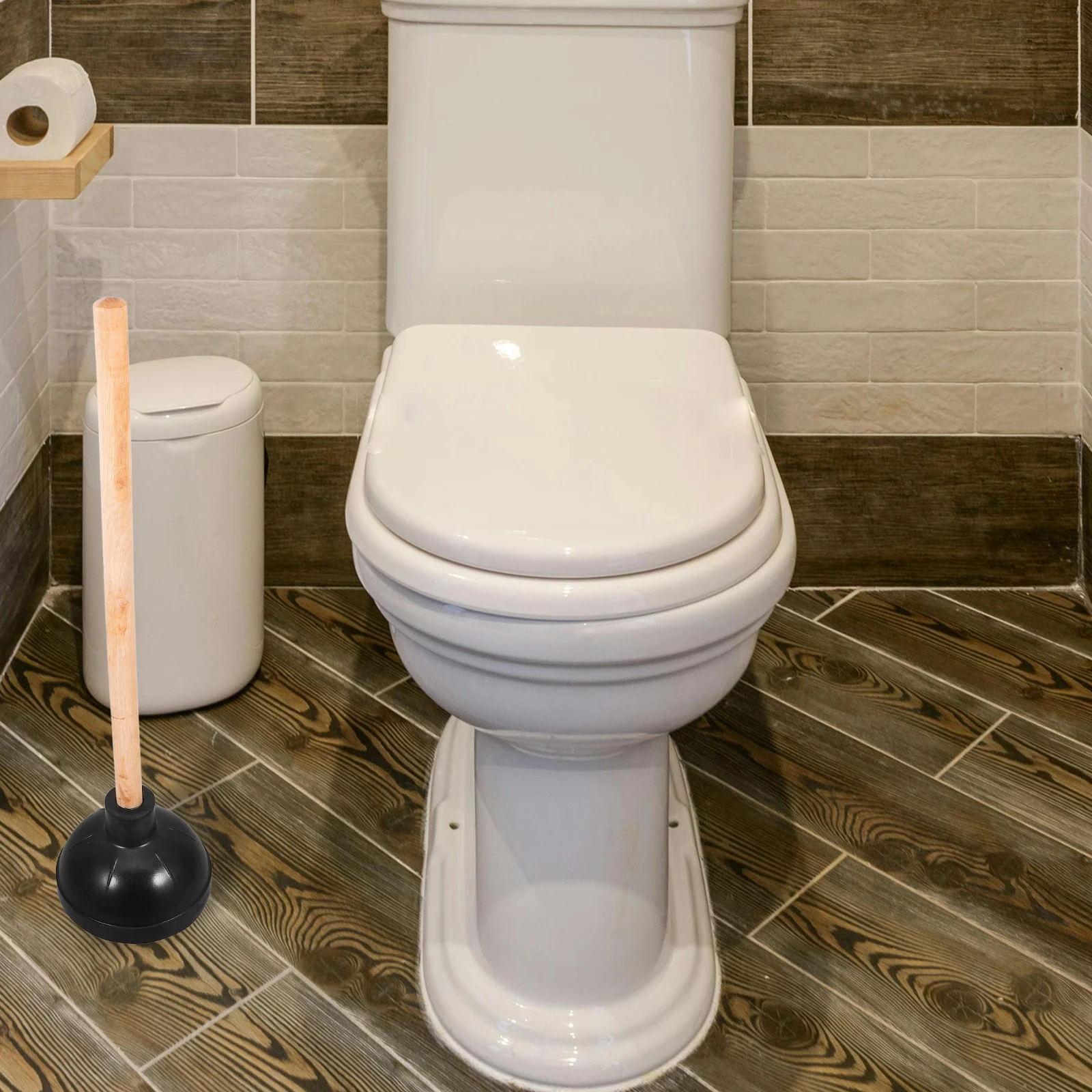 

Rubber Toilet Plunger Heavy Duty Bathroom Anti Clogging Tool Strong Pressure Wooden Handle For Home Hotel Easy Clean Unclog Sink