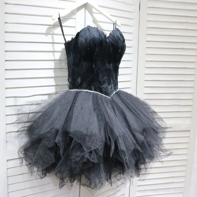 Handmade Diamond Jewelry Strapless Feather Patchwork Tutu Dress Outfit Little Swan Women's Party Dresses Halloween Stage Club