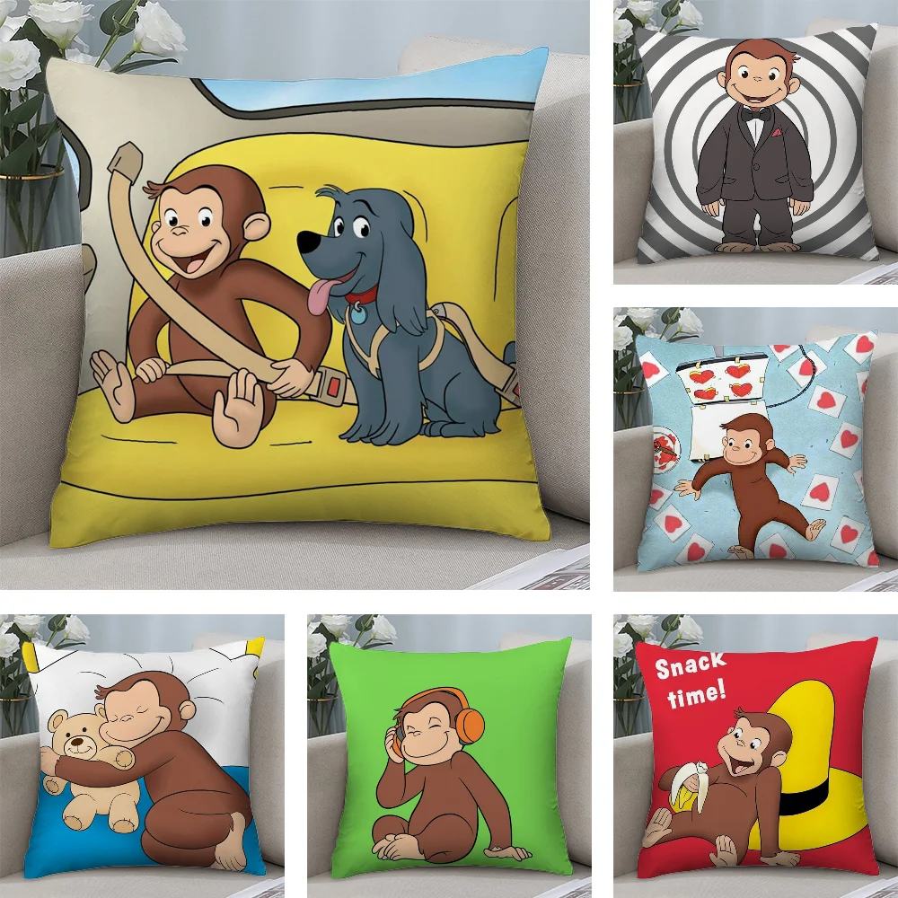 George The Curious Monkey Pillow Case Short Plush Sofa Decorative Gift Home Double-sided Printing Cushion