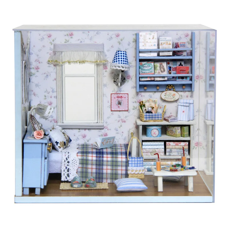 

12 Scale DIY Cozy Bedroom Dollhouse Kit with LED Light Creative Miniature Artistic Home Decor Gift for Adults