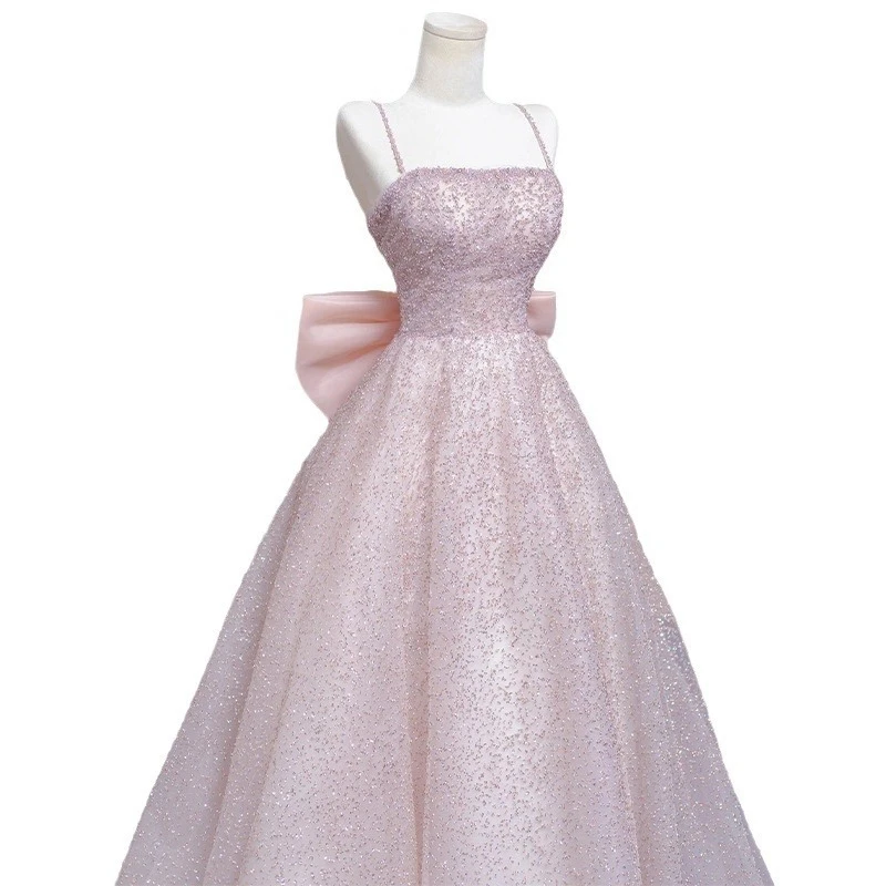 فستان سهرة للخطوبة بحزام للنساء 2025 نمط جديد متخصص الراقية البيانو الفن الصوتي امتحان الراقية الشعور المضيف #5