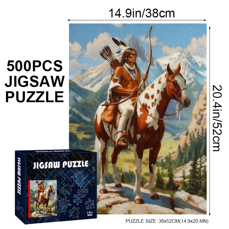 500/1000 قطعة أحجية الصور المقطوعة مع راكب أمريكي أصلي وتصميم حصان |   تحدي لغز كبير للبالغين، التعليمية وF
