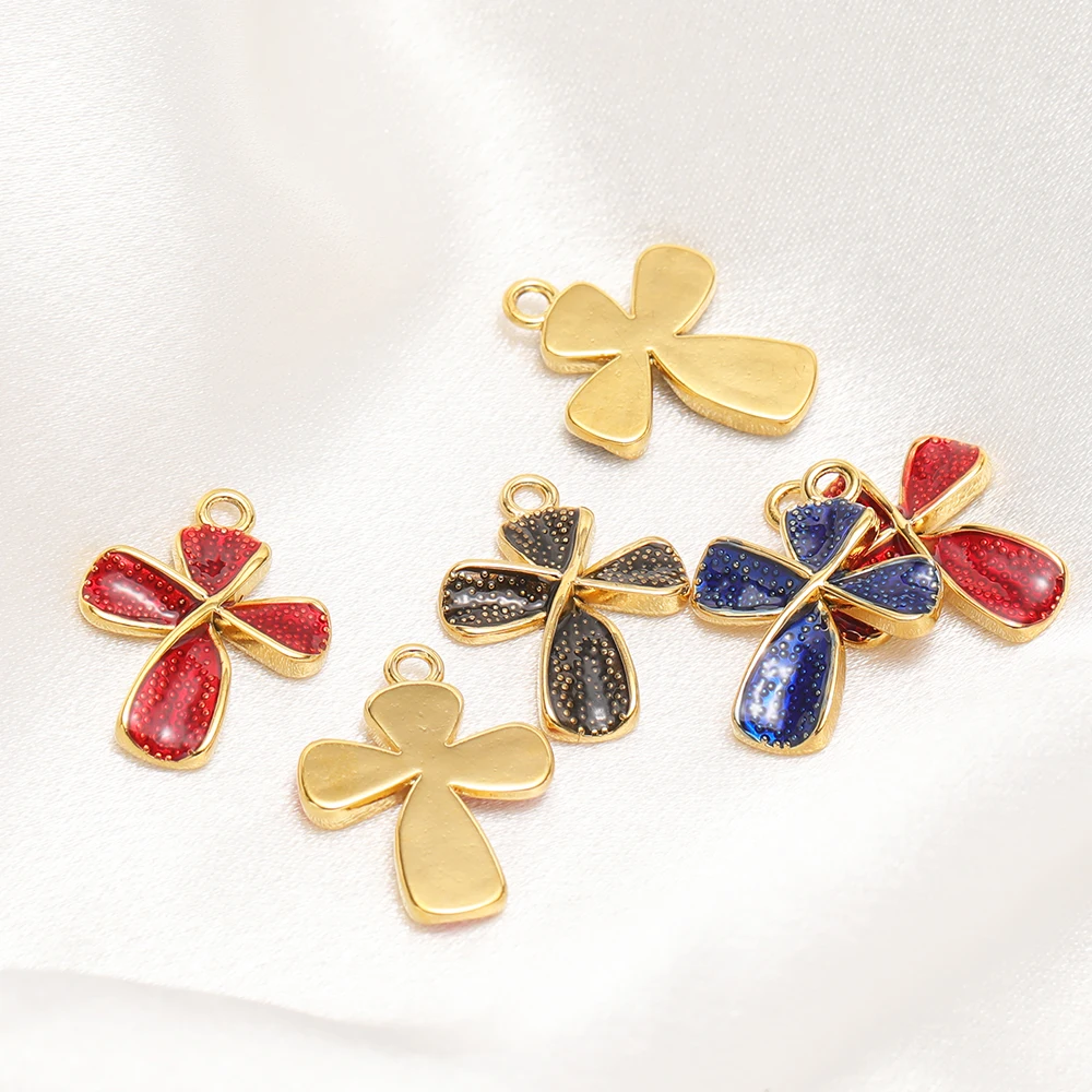 5 Stück Edelstahl Transparente Emaille Kreuz-Punkt-Anhänger für Halsketten-Zubehör DIY Schmuck Ohrringe Bastelzubehör – Detail 5