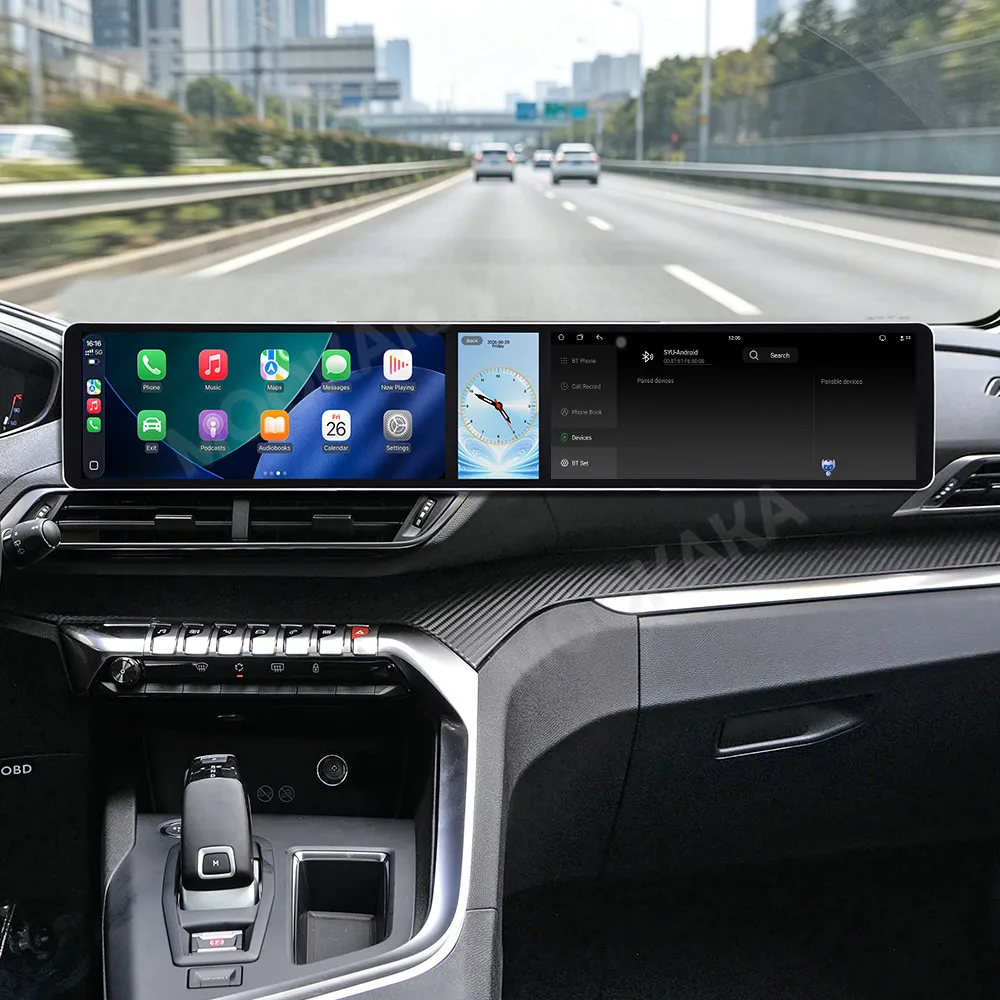 Android 15 Dual 12.3 Inch Triple Screen For Peugeot 4008 5008 2017-2021 Auto Stereo Radio Multimedia Player GPS Wireless CarPlay