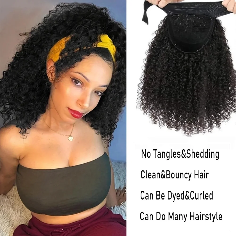Deep Curly Headband Wigs Human Hair Pull Go Glueless Wig Full Machine Made Deep Wave Headband Wig For Women 200% Density - view 3