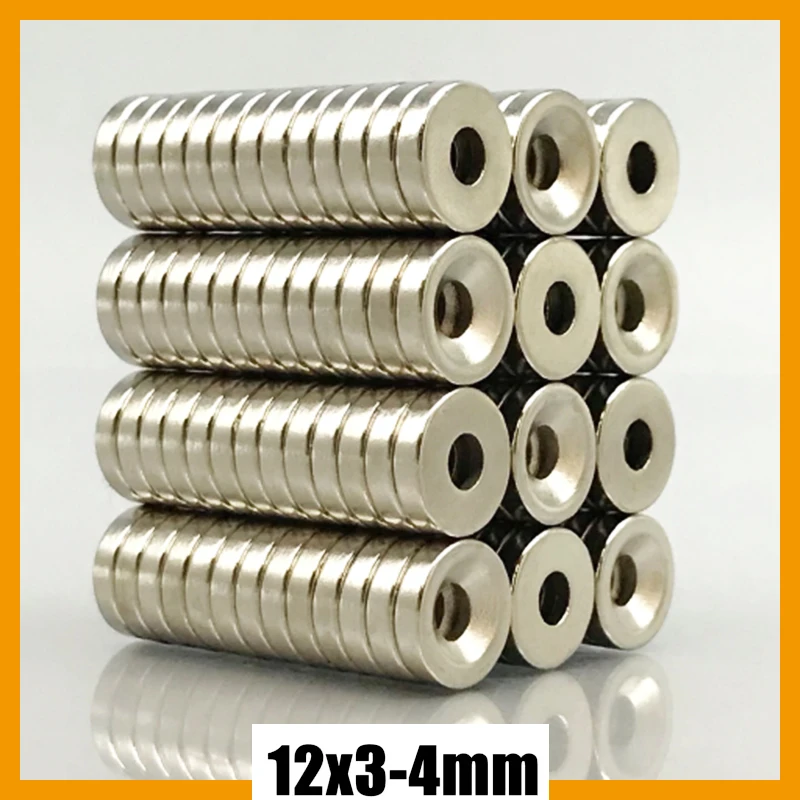 12x3-3 12x3-4mm 10/20/50/100/200/500pcs N35 Powerful Magnetic Hole3 Hole 4mm Permanent Magnets Neodymium Magnet 12*3-3 12*3-4mm