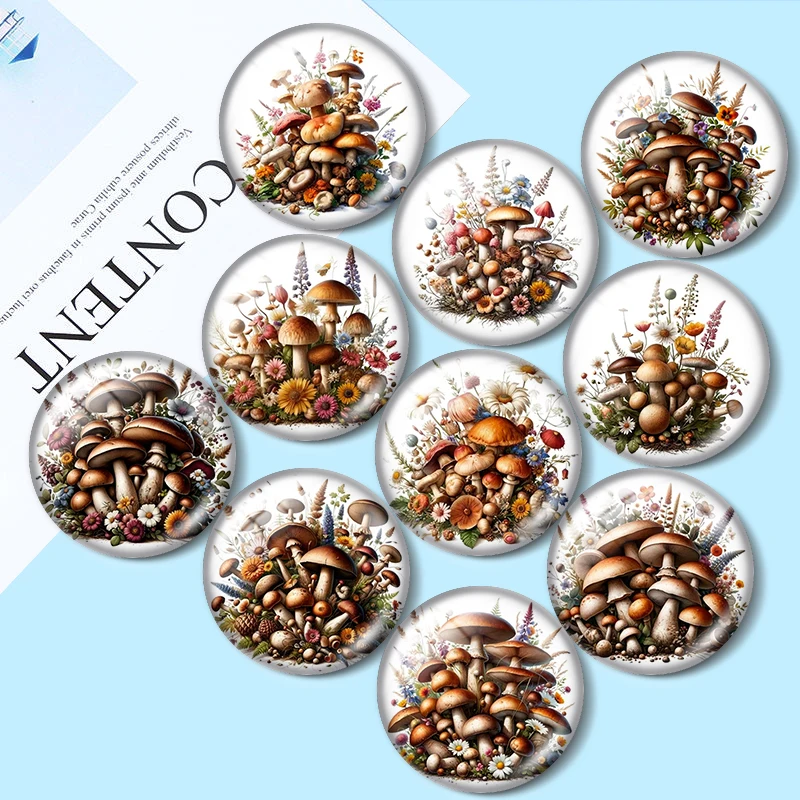 Wildflower and Mushroom  10pcs 12mm/16mm/18mm/25mm Round Photo Glass Cabochon Demo Flat Back Making findings