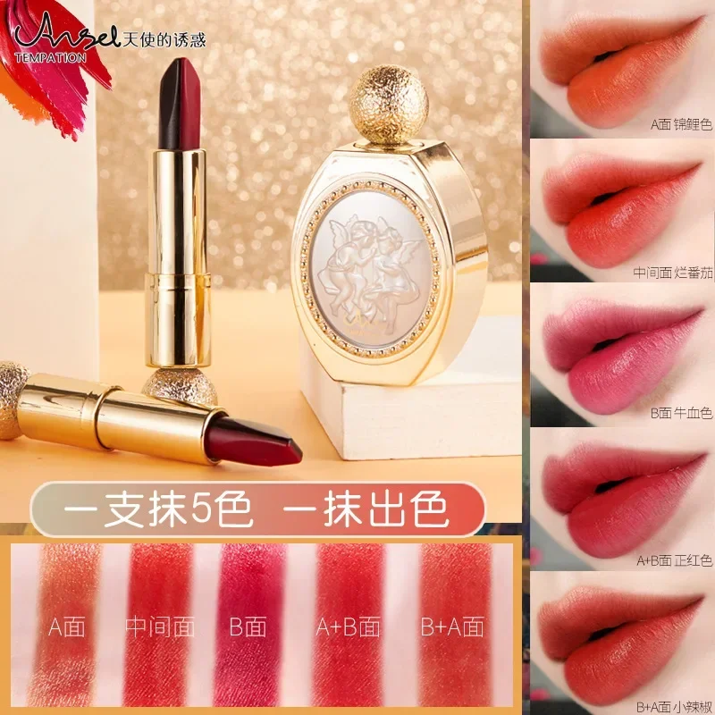 Bellezza classica orientale Rossetto 5 in 1 Pigmentato opaco Trucco labbra duraturo impermeabile Tocco setoso Cosmetici affascinanti