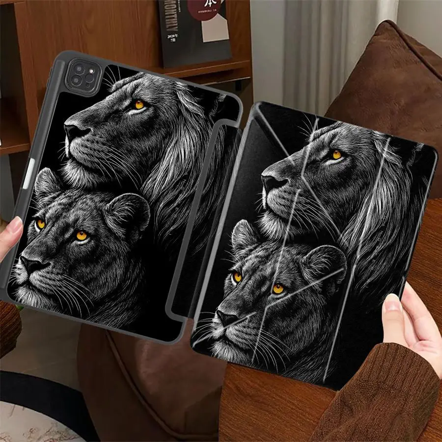 

Чехол для планшета iPad Mini 6 7 Air 4 5 M3 M2 M4 11 дюймов Pro 2025 Pro 11th 10th 9th 8th 7th 12.9 дюймов, держатель-обложка с изображением пары львов
