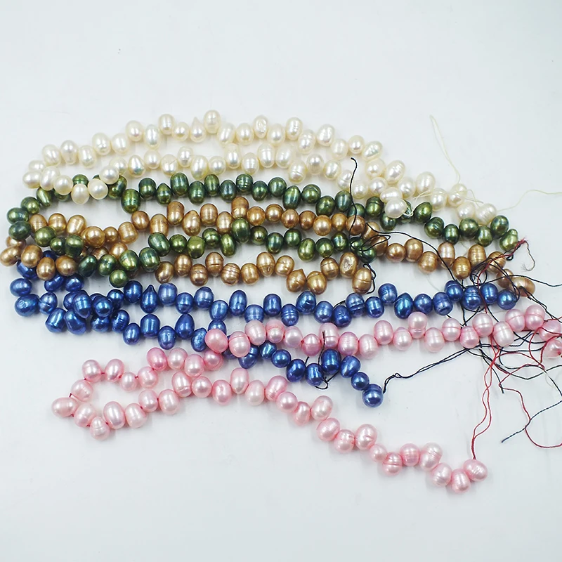 

5 strands 8-9MM natural baroque 3/7 hole pearl loose beads. Mix colors. DIY make necklace/bracelet/earrings 15"