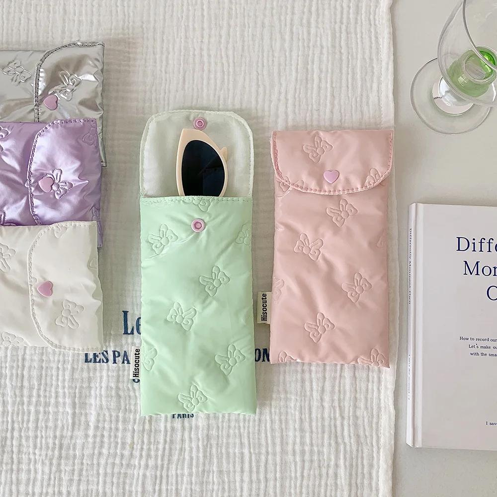 Embossed Bow Pencil Case, Student High-Value Stationery Storage Bag, Pencil Case, Portable Sunglasses Storage Bag