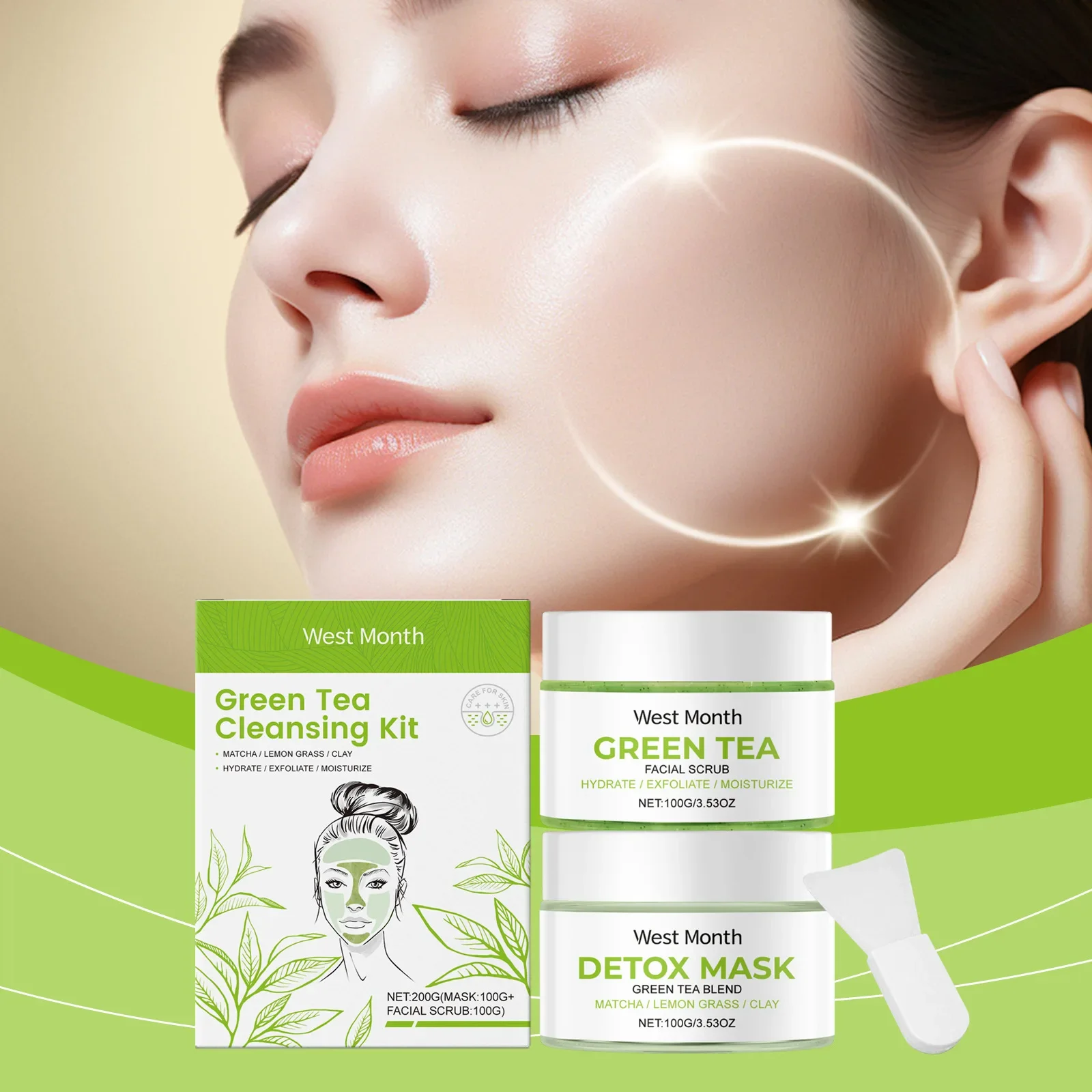 West Month Green Tea Cleansing Set Cleanses Skin Balances Oil Hydrates Tender and Refreshing Oil Control Set Enhances Skin Glow