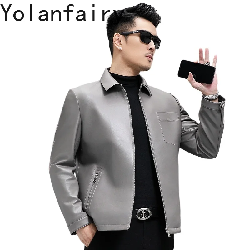 

YOLANFAIRY куртка из натуральной кожи, мужская повседневная осенне-зимняя куртка из натуральной овчины, мужские короткие кожаные куртки с лацканами Abrigos