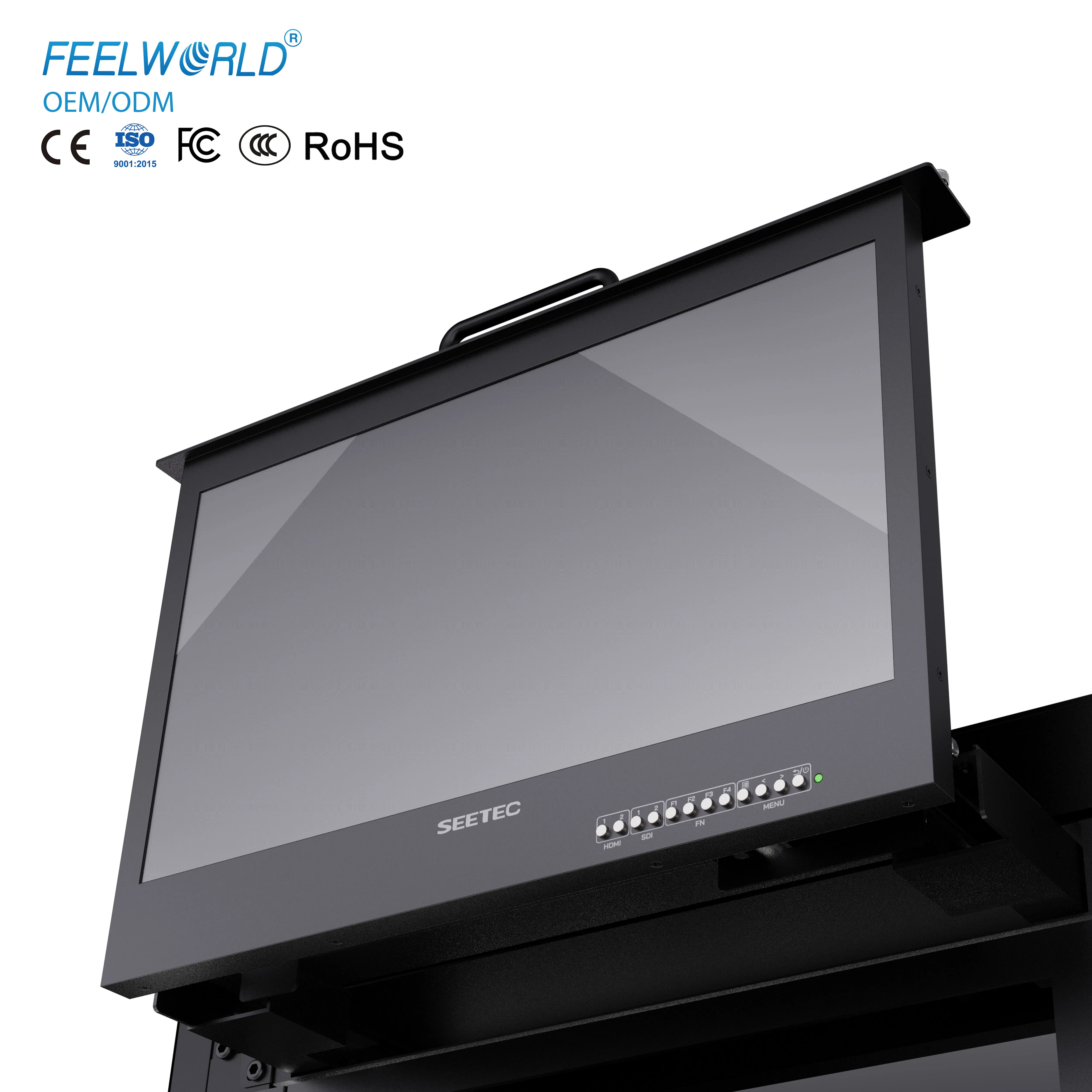 1RU Pull Out Rack Mount Monitor 17.3 Inch IPS 1920×1080 3G SDI 4K HDMI Multi-View Broadcast Studio Display Support Custom Logo