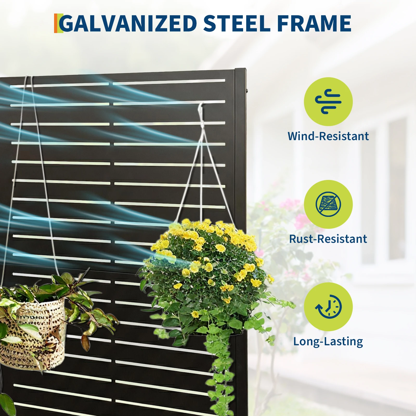 Mobile Metal Raised Garden Bed with Trellis & Privacy Screen, 72