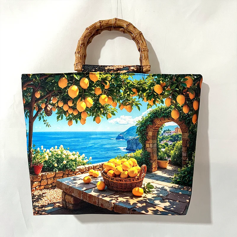 Sicilian Coast Lemon Orchard P - đánh giá và giá Crochet Bag Raffia