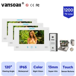 VANSOALL Video Intercom System with IP65 Waterproof Color Night Doorbell and Electric Lock for Apartment Home,3 Monitors Kit