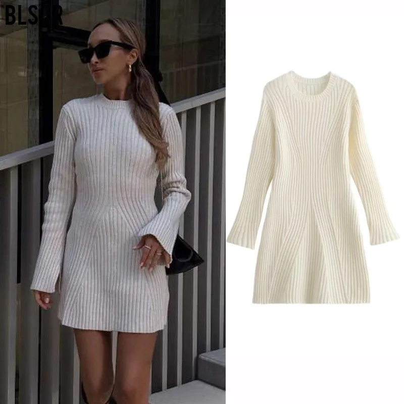 

Women Knitting Mini Sweater Dress 2025 Autumn Winter Women's New Dress Fashionable Ribbed Knitting One Piece Dress