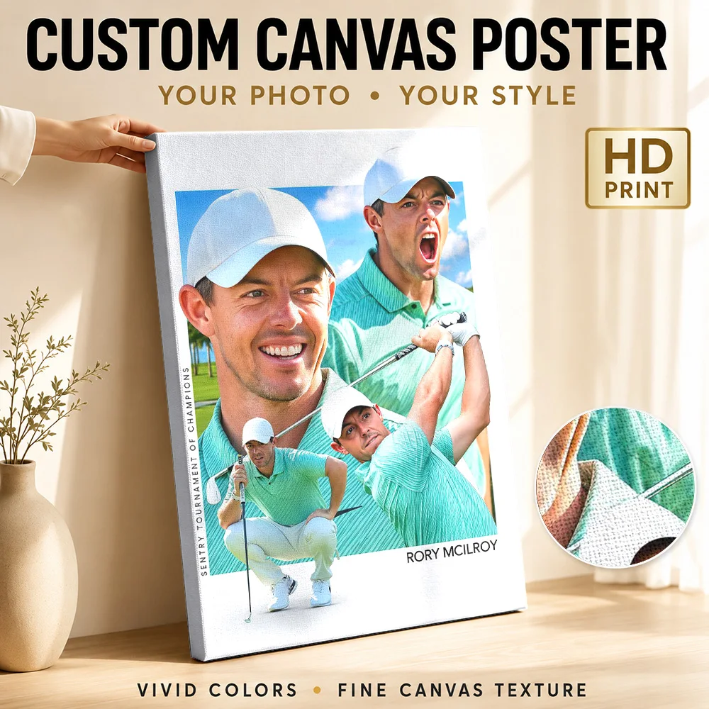 Rory McIlroy Sentry Tournament Collage Canvas Print Personalized Photo Contemporary Wall Art For Golf Clubhouse, Golfer Gift