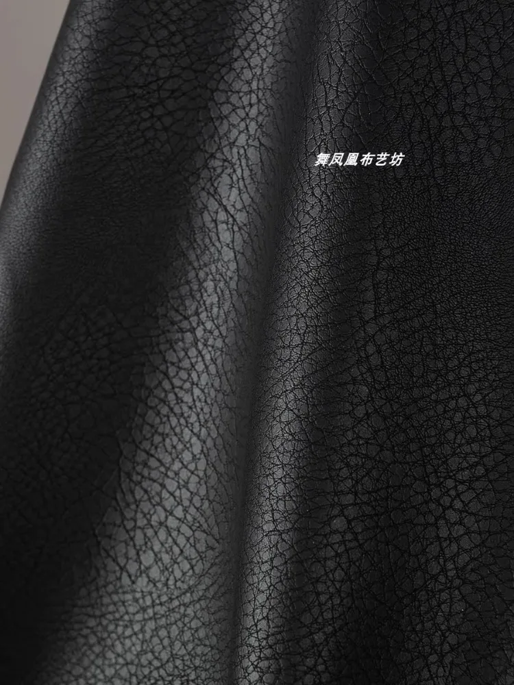 Litchi Grain Leather Fabric Matte Dark Black Thick Coarse Grain PU Material Fabric Cloth for Diy Sewing By The Meters