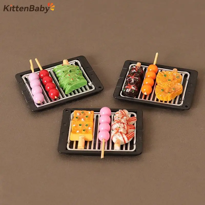 1Set 1:12 Dollhouse Miniature Barbecue Grilled Skewers With Tray Food Model Kitchen Decor Toy Doll House Accessories