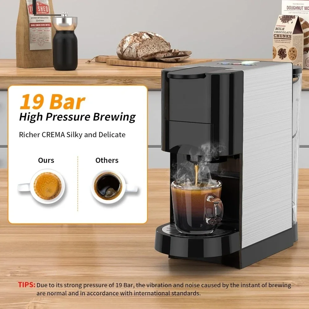 

19Bar Pressure Single Serve Coffee Maker, Multifunctional 5in1 Coffee Machine for NES* Original/Dolce Gusto/K cup/Ground Coffee