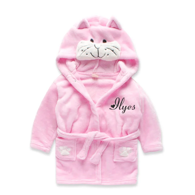 Personalized Embroidery Name Animal Hooded Towel Baby Super Soft Comfy Bathrobe Cartoon Flannel Pajamas Long Sleeve Bathrobe