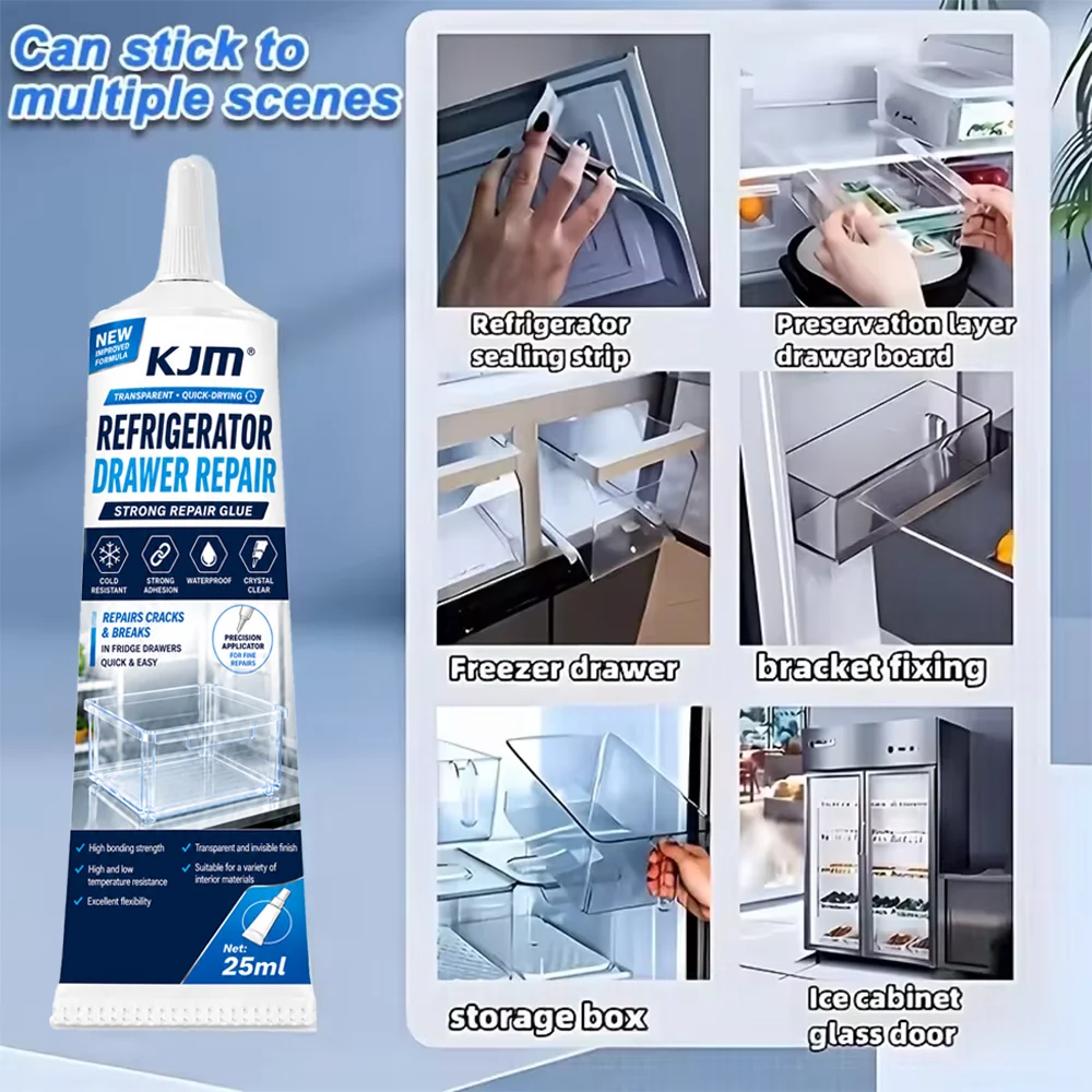 Low-Temperature Waterproof Adhesive 25ml for Freezer & Fridge Repair Glue - Plastic Glass Drawer Seals - Fridge Repair Tool