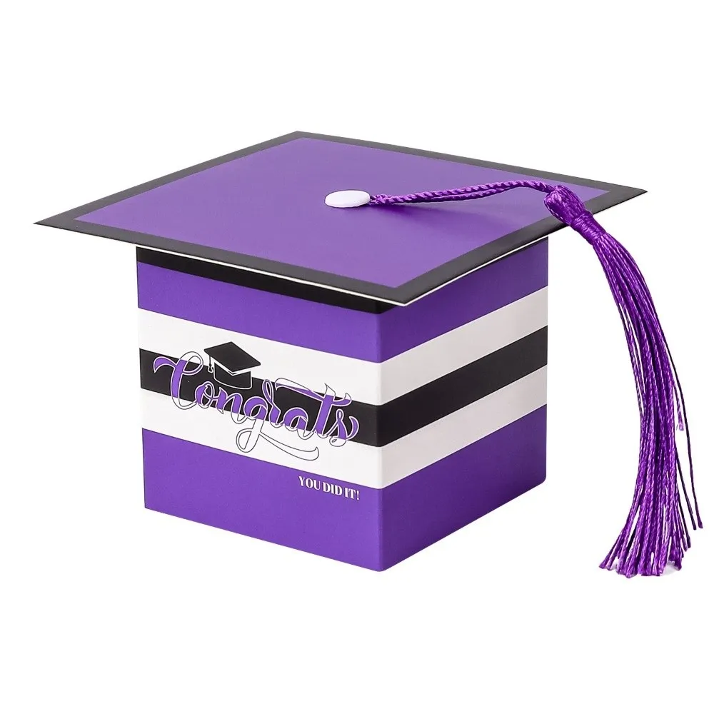 

12Pcs Creative Graduation Candy Bags Colorful Portable Doctoral Hat Candy Boxes with Tassels DIY Graduation Paper Candy Box