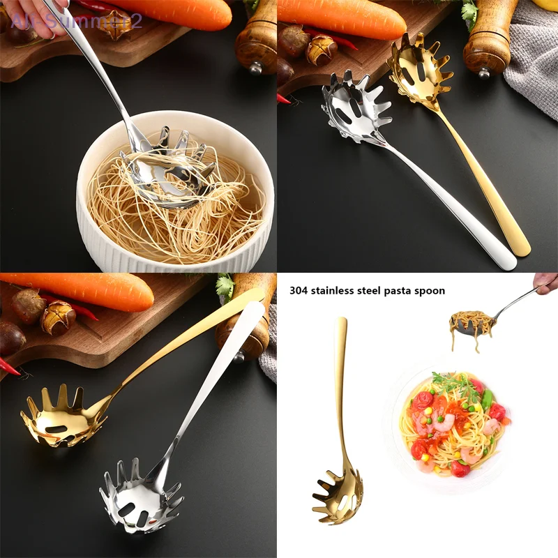 {MX} Multifunctional Stainless Steel Noodle Spoon Gold Silver Spaghetti Server Spoon Food Strainers Pasta Colander Ladle