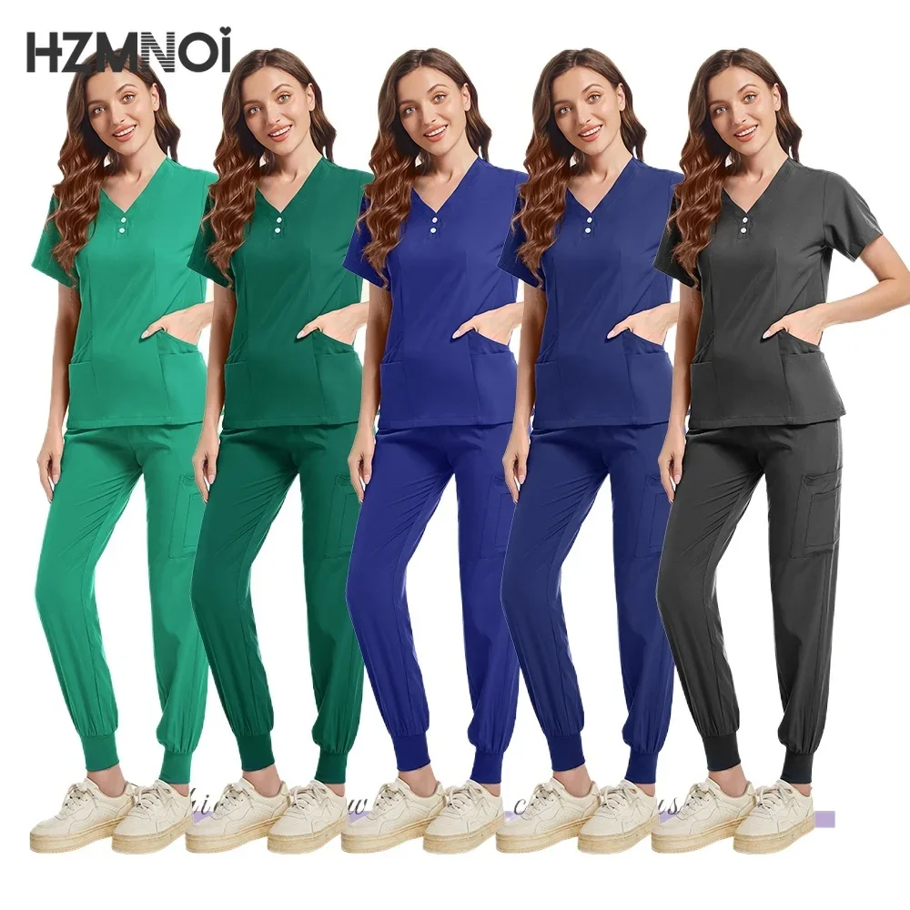 مجموعة الدعك الجديدة الزي الطبي تمتد فرك القمم مع جيب السراويل ممرضة موحدة طبيب جراحة وزرة صالون تجميل عمال