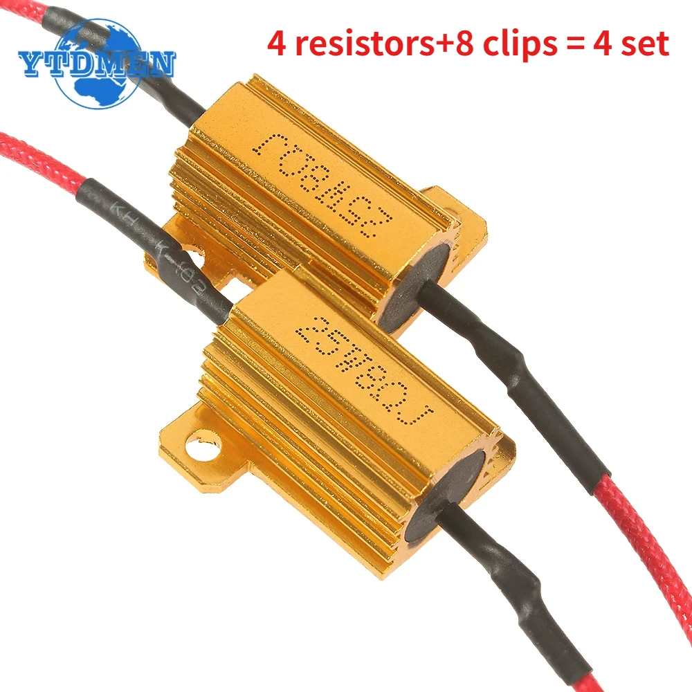 4 Sets Load Resistor for LED 50W 6 Ohm 25W 8 Ohm Aluminum Shell Power Resistors Wirewound Resistor, for Car Turn Signal Lamp