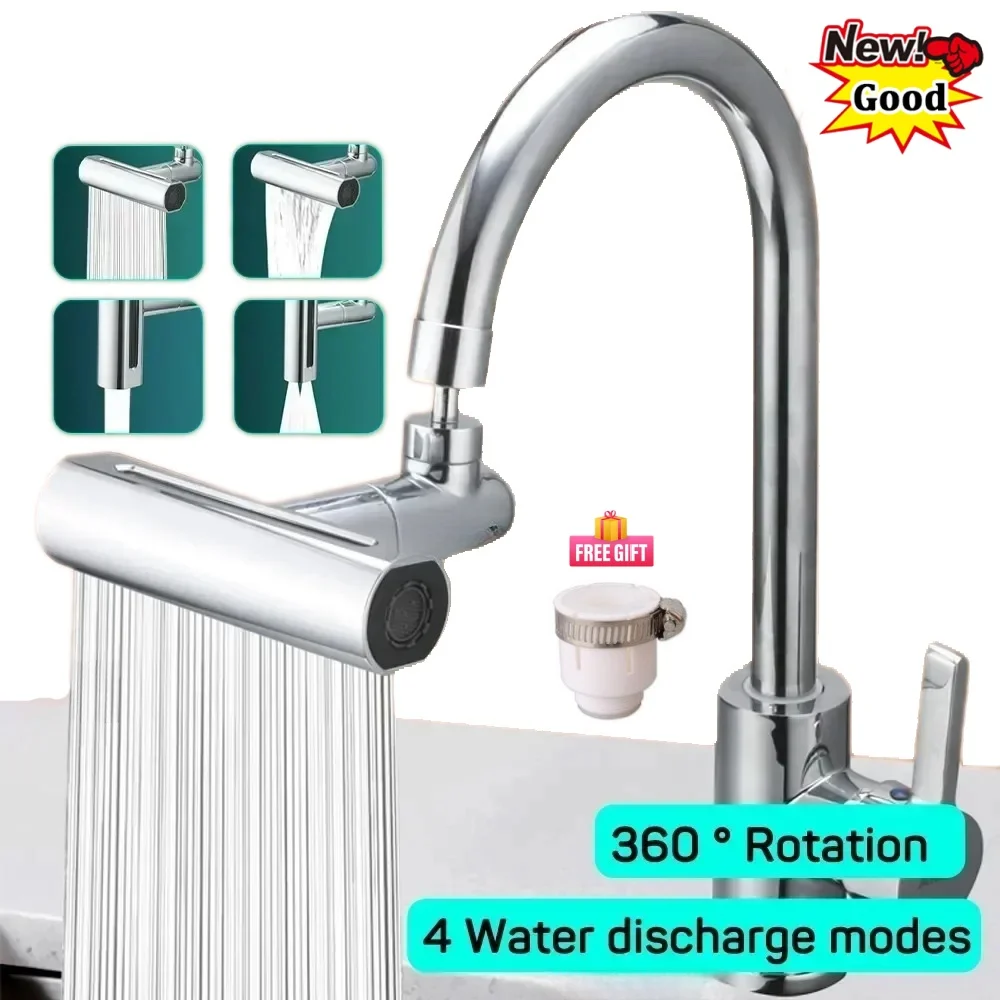 Multifunctional Sink Faucet Connector Kitchen Sink Waterfall Faucet 4 Mode Water Outlet Universal 720° Rotation Water Tap Extend