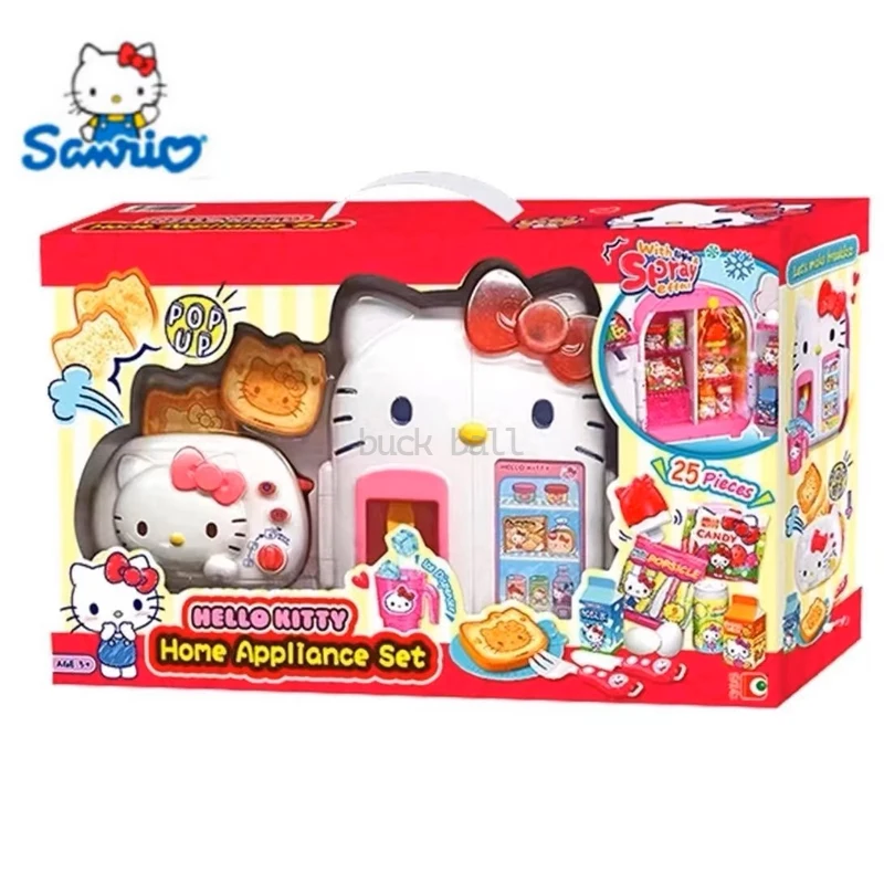 Original Sanrio Hello Kitty Simulation Kitchen Cartoon Kawaii Small Refrigerator Children'S Play House Set Toy Christmas Gift