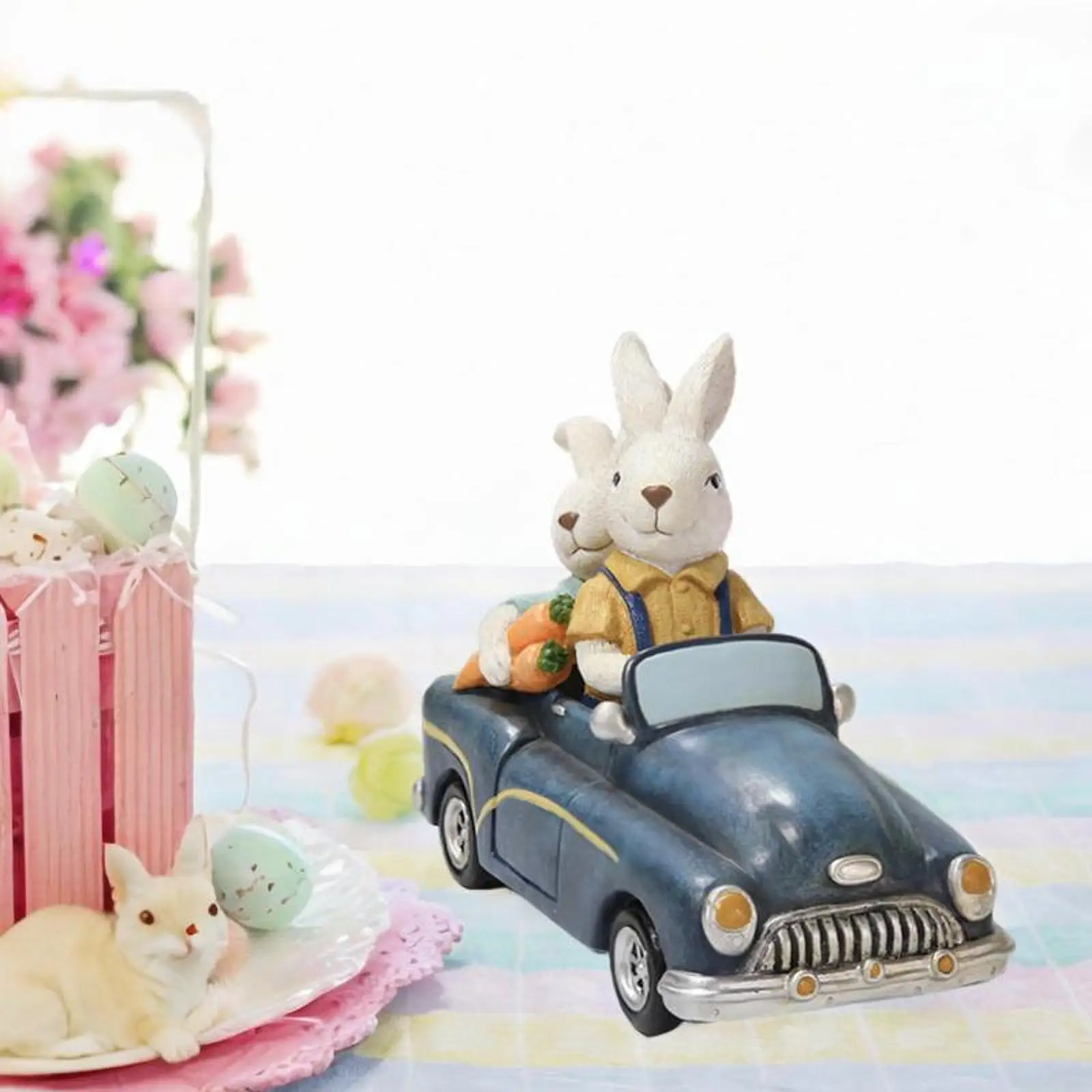 Easter Bunnies Decoration Resin Figurine Rabbit Statue Car Father and Son Rabbit Ornament for Courtyard Home Tabletop Bedroom