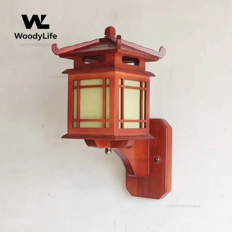 Chinese Aisle Wall Lamp Secret Room Living Room Solid Wood Carving Flower Imitation Sheepskin Staircase Lamp Antique Lamp