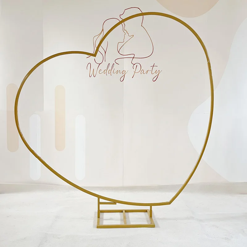 

White Gold Wedding Heart Arches Backdrop Stage Heart Flower Stand Decors Wedding Arch