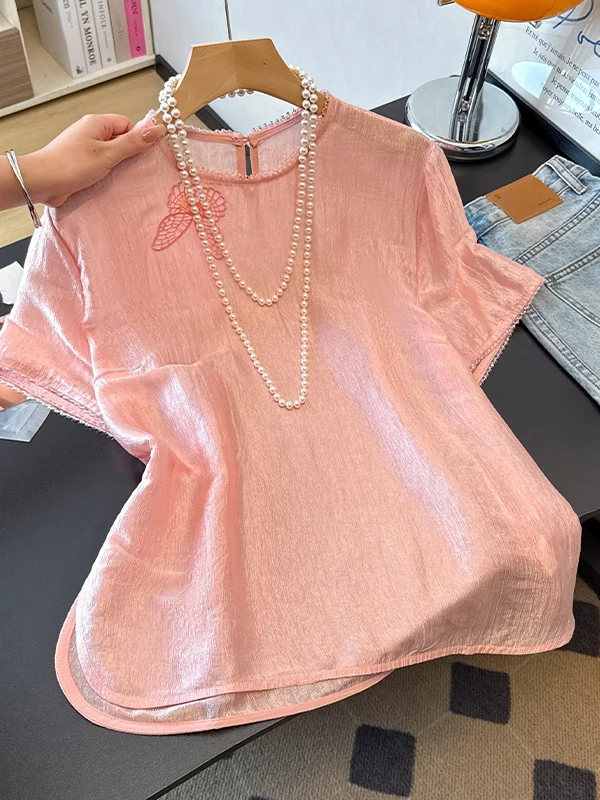 Elegant Embroidered Short Sleeve T-Shirt Women's Summer New Style Casual Comfortable Inner Wear Chinese National Style Top