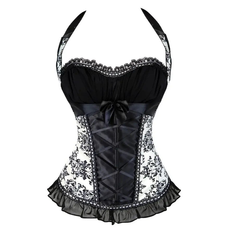 

Women Corset Bustier Plus Size Halter Lace Flower Print Overbust Corsets Top Gothic Sexy Lingerie Vintage Body Shaper Corselet