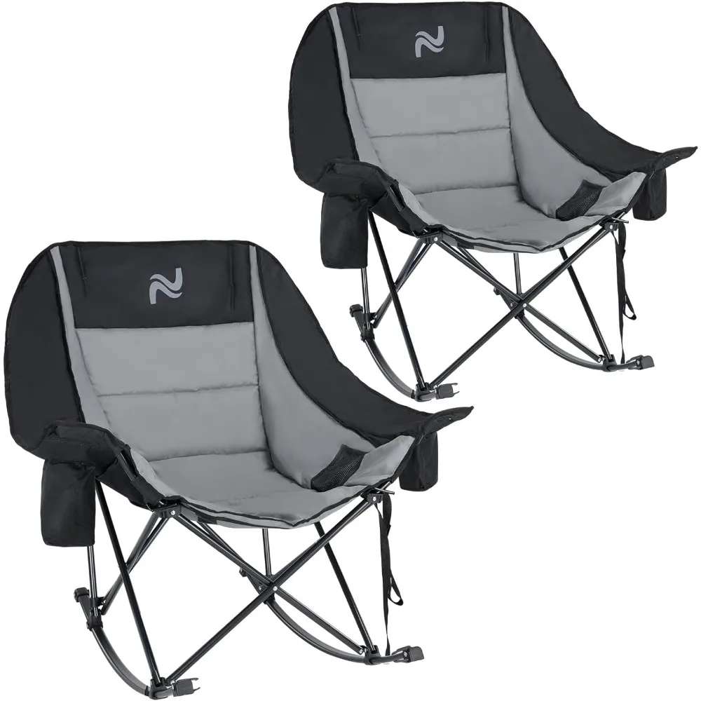 Heavy-Duty Adult Rocking Camping Chair with 400 lbs Capacity, Padded Recliner, Folding Design, and Cooler Bag