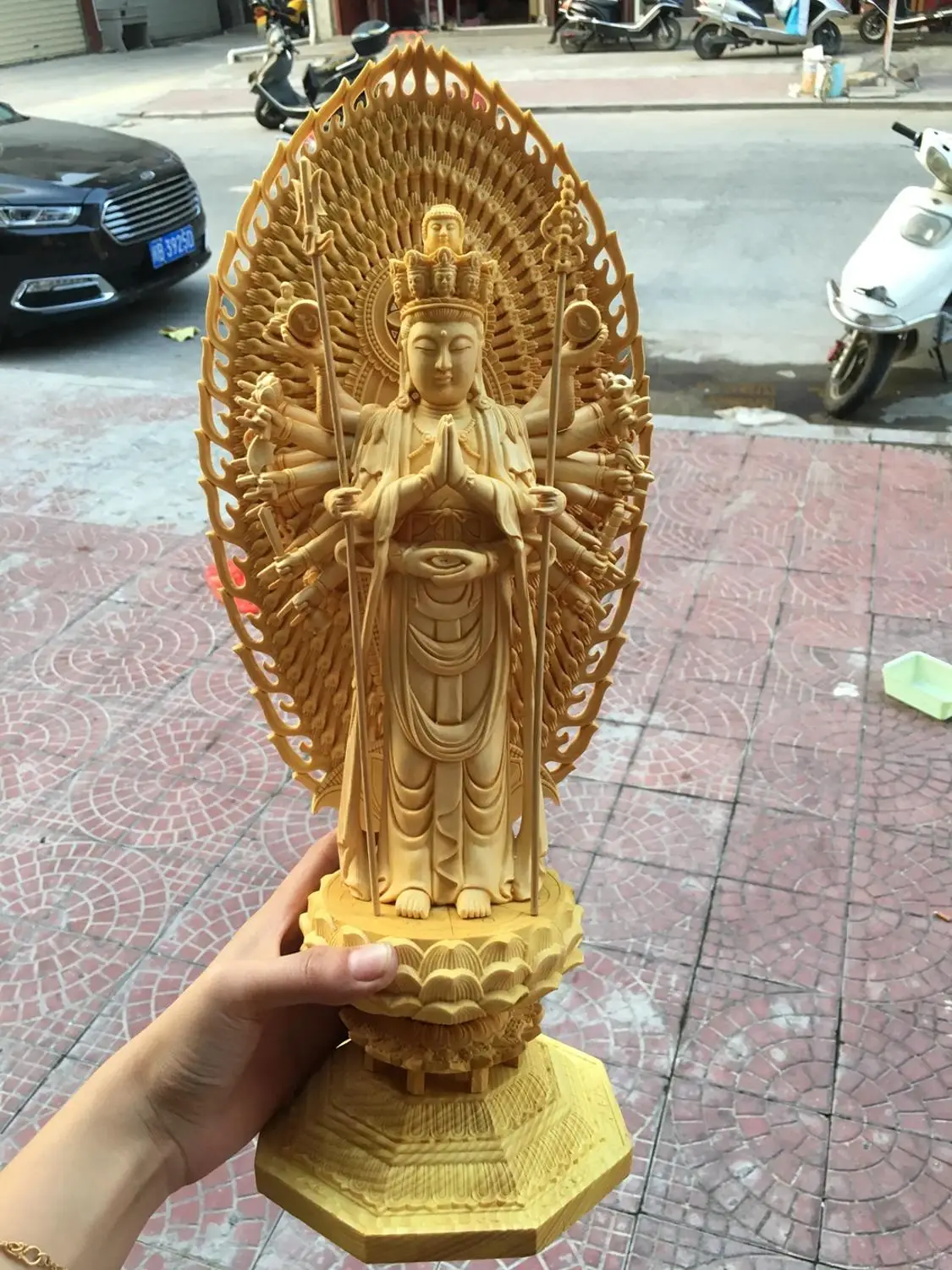 43cm Large TOP Wood carving art HOME Talisman Bless safe GOOD LUCK Thousands Hands Guanyin buddha HAND Boxwood carving statue