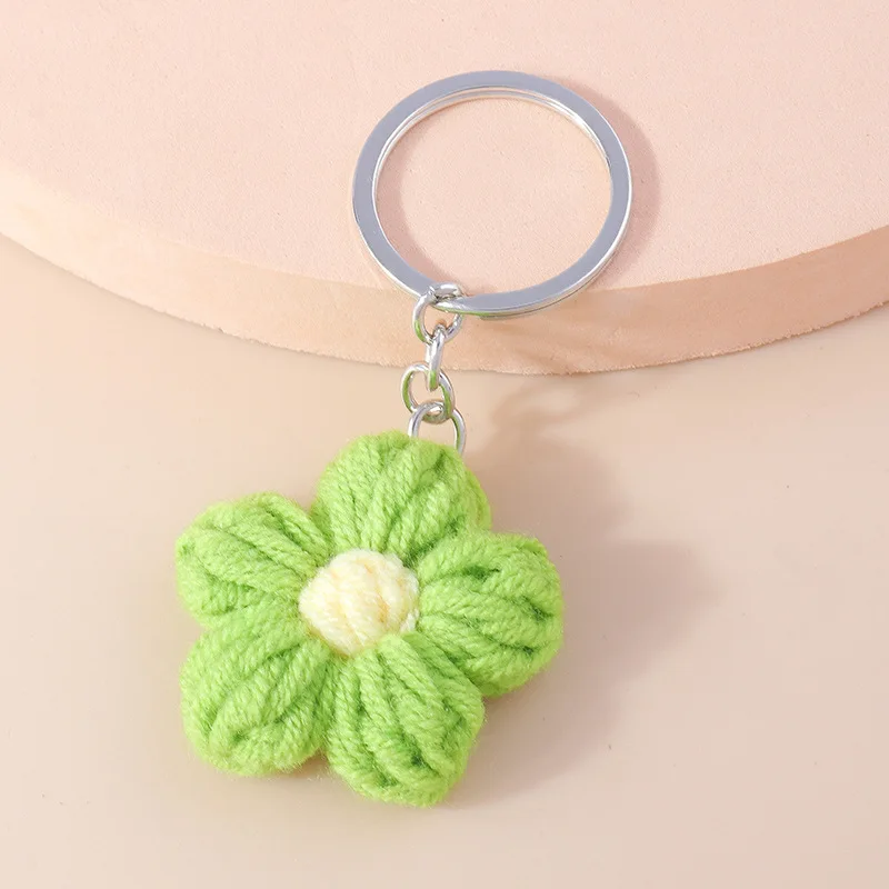 Sweet Cute Knitted Cherry Keychain Cartoon Fruit Key Chain Handmade Knitted Flower Key Ring Accessories Pendant Accessories