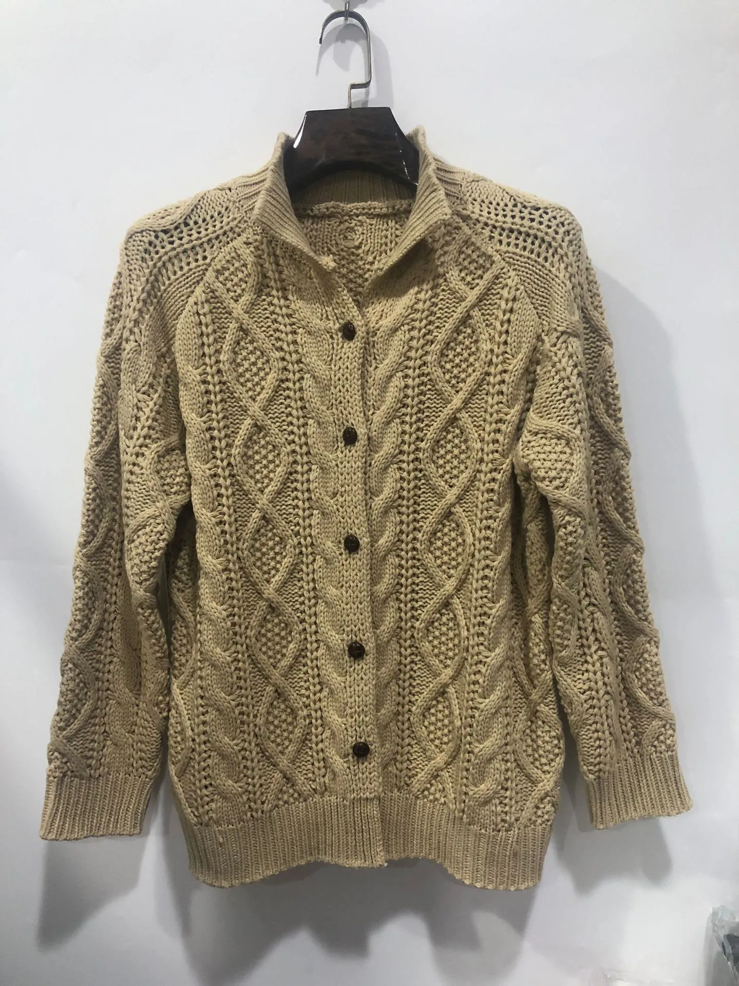 Herren Stehkragen Zopfmuster Strickjacke Dicker Knopfverschluss Pullover Jacke Vintage Langarm Warme Lässige Winter Strickoberbekleidung Mantel – Detail 8