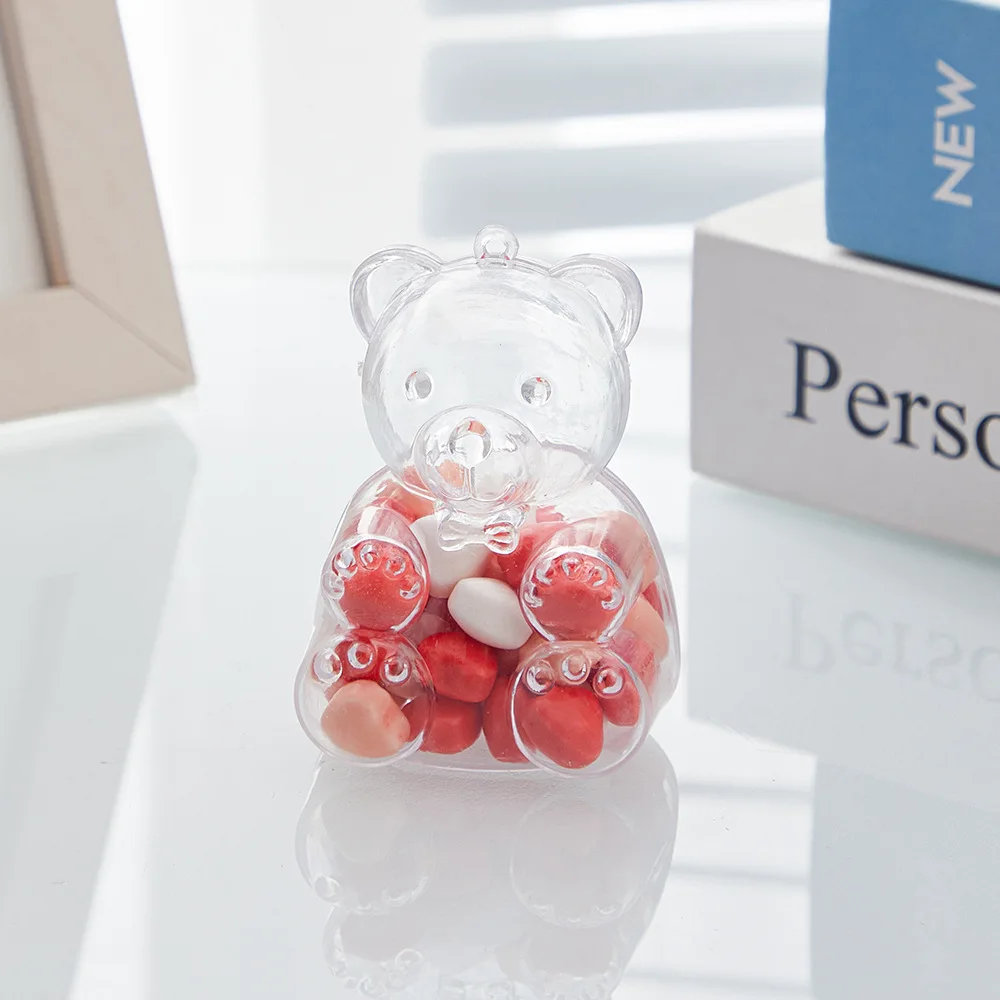 12PCS Transparent Teddy Bear Shaped Candy Box PS Plastic Children\'s Storage Box Festival Gift Wedding Decoration Can Packaging