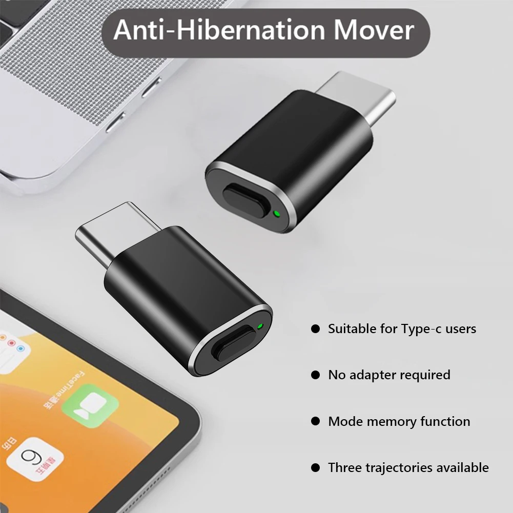 USB C Mouse Jiggler with Switch Button Undetectable Automatic Wiggler Driver-Free Mouse Moving Device Keep Computer/Laptop Awake